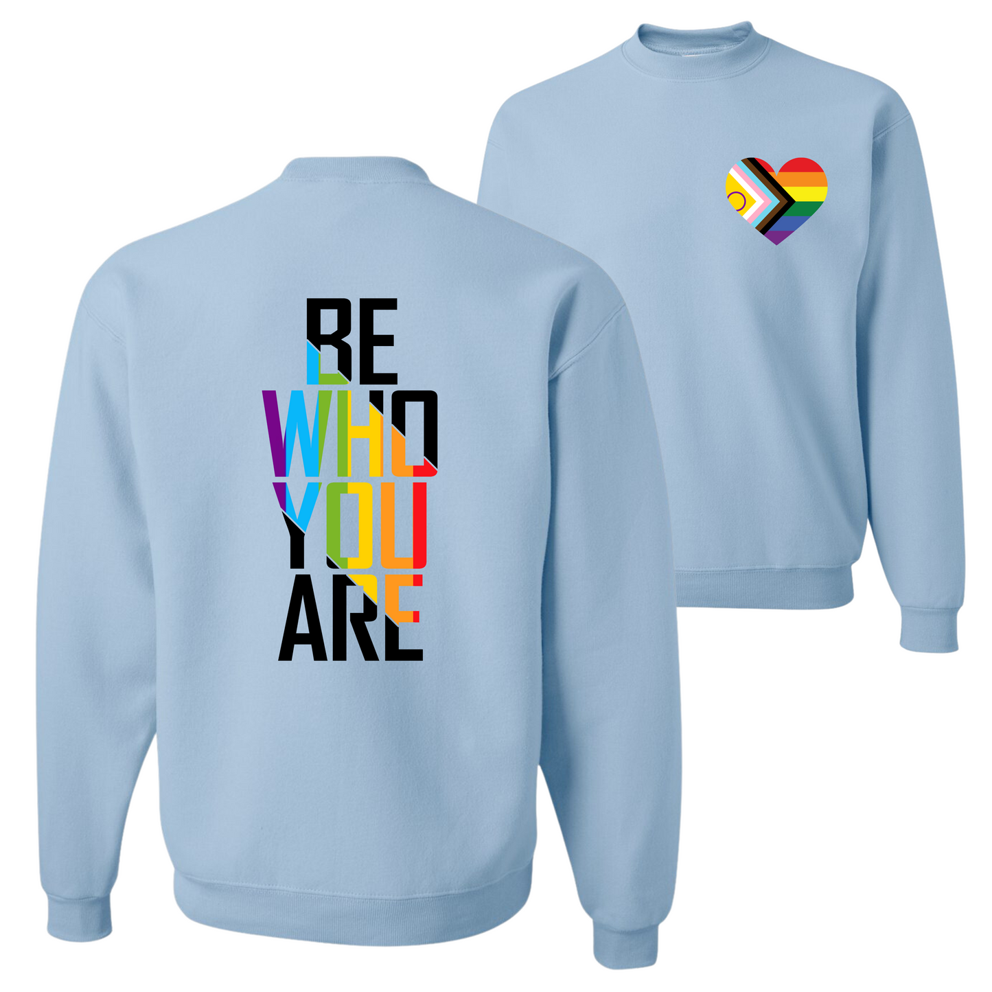 Unisex LGBTQ+ statement crewneck sweatshirt with rainbow heart pocket print