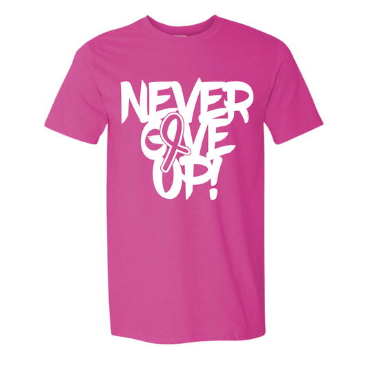 Resiliently Bold Never Give Up Breast Cancer Awareness Ribbon Cyber Pink T-Shirt Front