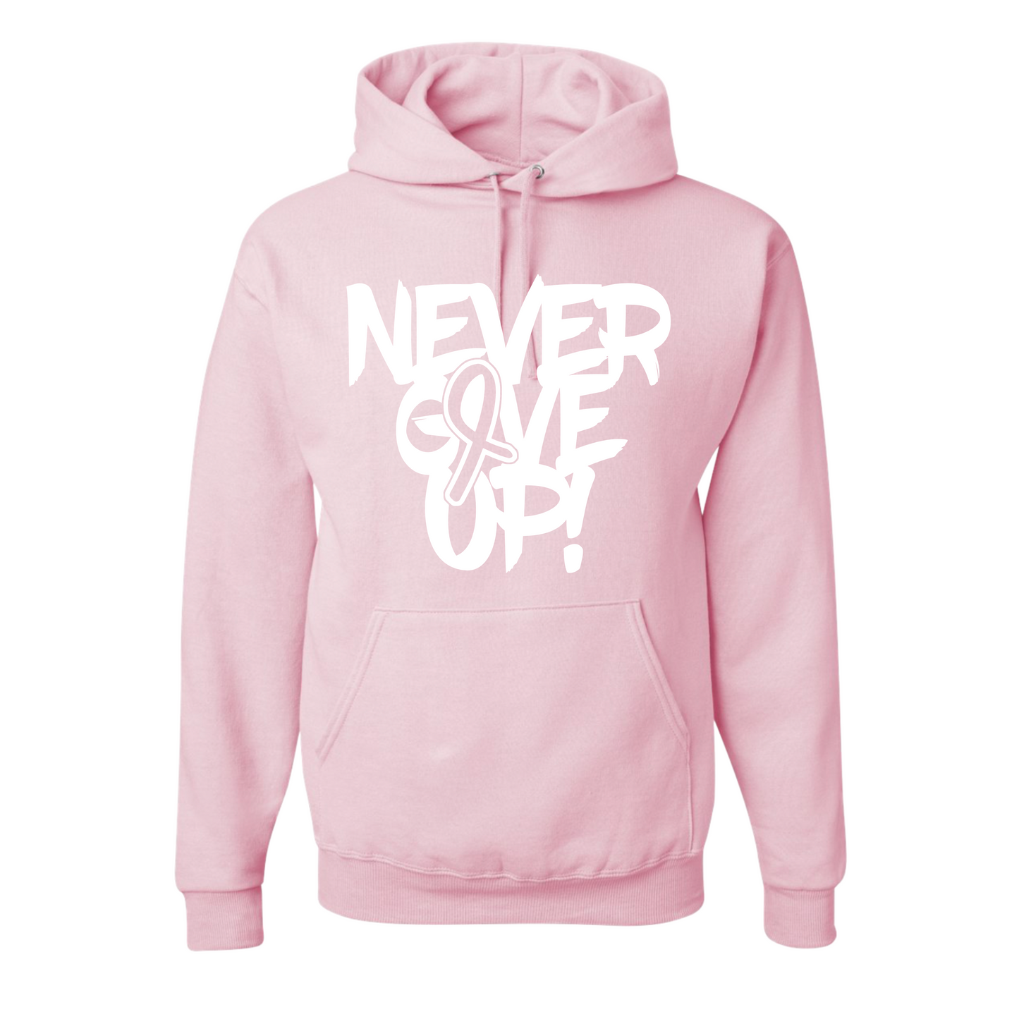 Resiliently Bold Never Give Up Breast Cancer Awareness Ribbon Light Pink Hooded Sweatshirt Front