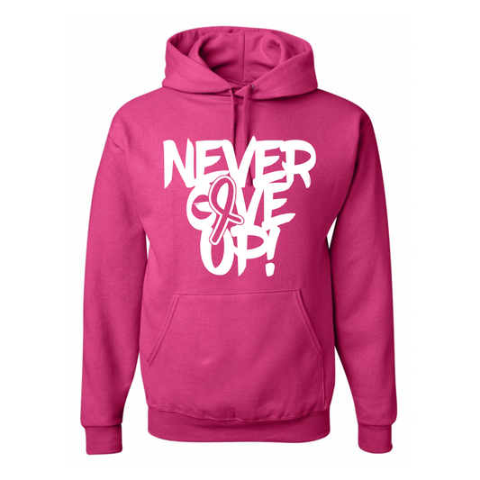 Resiliently Bold Never Give Up Breast Cancer Awareness Ribbon Cyber Pink Hooded Sweatshirt Front