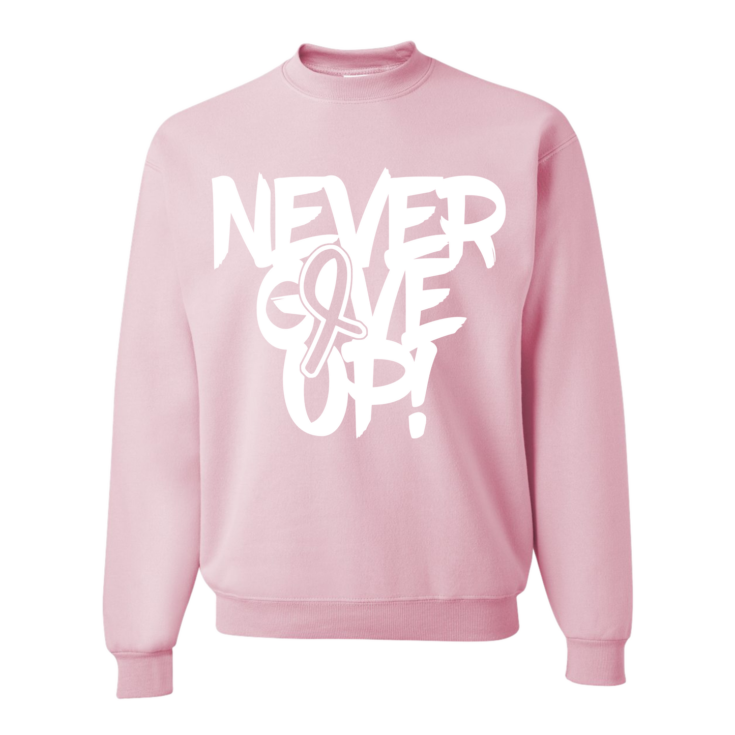 Resiliently Bold Never Give Up Breast Cancer Awareness Ribbon Light Pink Crewneck Sweatshirt Front