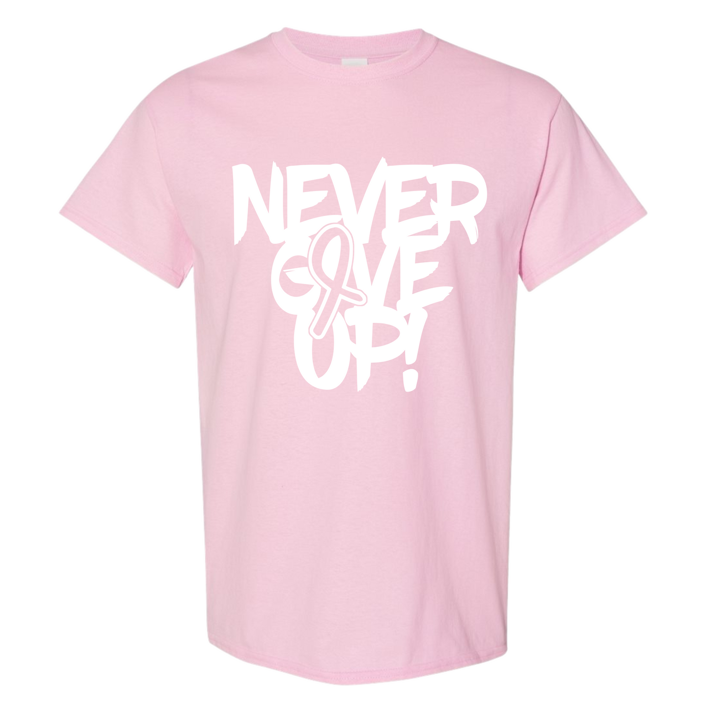 Resiliently Bold Never Give Up Breast Cancer Awareness Ribbon Light Pink Crewneck T-Shirt Front