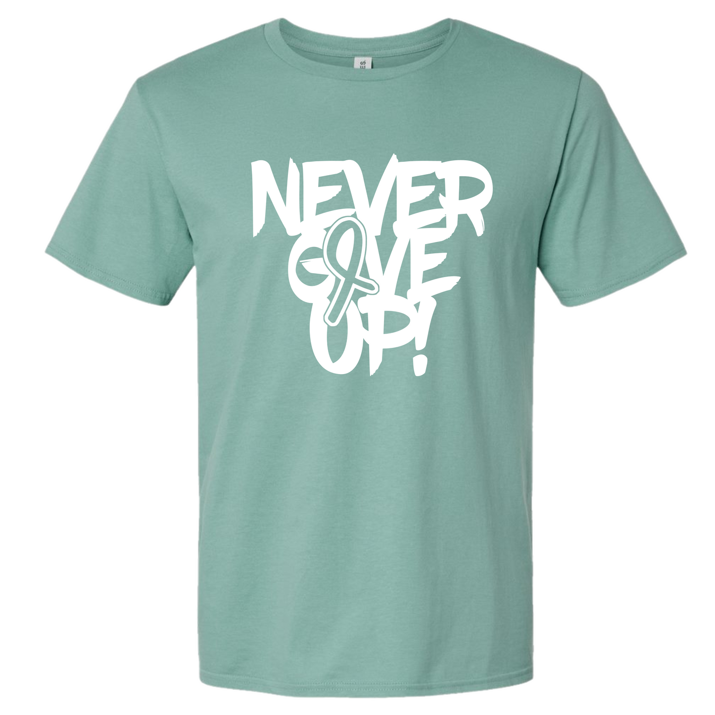Resiliently Bold Never Give Up Breast Cancer Awareness Ribbon Sage T-Shirt Front